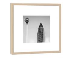 COGNOSCO RH-27-B100 Fotografie im Holzrahmen: Messeturm Frankfurt-Fotodruck-Format 27 x 27 cm-Rahmenfarbe beige-Hochwertiges Wandbild, Geschenkidee oder Souvenir aus Hessen, Holz, Schwarz-Weiß, Rahmen