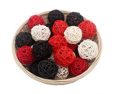 Set von 15 gemischten schwarz-rot-weiß 5,1 cm kleine dekorative Rattan-Kugeln für Vasen, Schüssel-Füller, Weihnachtsbaum-Ornamente, Hochzeit, für Zuhause, Terrasse, Garten, Hängedekoration