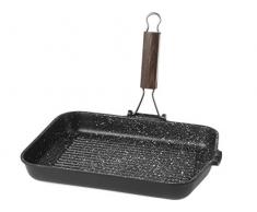 Home Pietra Grillpfanne Antihaft mit klappbarem Griff, Stein, Schwarz, 36x24 cm