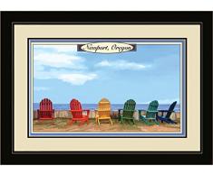 Northwest Art Mall jk-3713 mfgdm Newport Oregon Adirondack Stühle von Art Wand von Künstler Joanne Kollman, 33 x 40,6 cm Satin schwarz