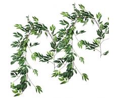 Sunm boutique-2 Kunststoff-Hängende Girlande Blätter Vines Zweige Fake Seide Willow, Weiden pflanzenblättern in Grün für Hochzeit Decor Jungle Party Supplies Greenery Kronen Kranz 2pcs Grün