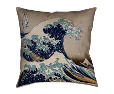 ArtVerse Katsushika Hokusai The Great Wave Bodenkissen, doppelseitiger Aufdruck, mit verdecktem Reißverschluss und Einsatz 28 x 28