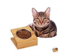 Relaxdays Napfstation, Katzen & kleine Hunde, für Wasser und Futter, geneigter Futternapf Edelstahl, HBT 10x18x18, Natur, 1 Napf, 1 Stück