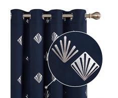 Deconovo Verdunkelungsvorhang Folie Bedruckt glänzend Diamant Muster Ösen Lichtblocking Fenster Vorhänge für Wohnzimmer 2 Panels, Textil Polyester, Marineblau, 52 x 54 inch