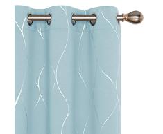 Deconovo Verdunklungsvorhänge Wellen Foliendruck Muster Raumverdunklung Vorhang Thermoisoliert Fenster Energiespar Drapes Set von 2 Panels 42Wx45L Inch himmelblau