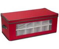 Haushalt Essentials 552RED Medium Weihnachtsbaum Ornament Aufbewahrungsbox -Stores Bis zu 27 Weihnachten Ornamente - Red Bin mit Green Trim