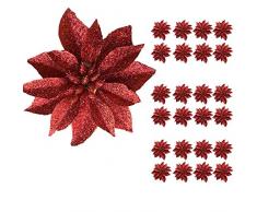 Banberry Designs Künstlicher Weihnachtsstern Blumen – Set von 24–3 3/10,2 cm rot Blättern Weihnachtsstern Clip auf Ornaments – Weihnachtsschmuck – Dekoratives Blumenmuster Zubehör