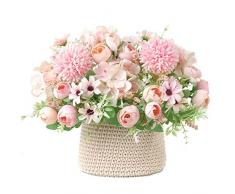 Tutuziyyy Künstliche Blumen, 7 Zweige, Seide, Kamelie, Gänseblümchen, Blätter, Hortensien, Hochzeit, Blumendekoration, Blumenstrauß, 2 Stück Rose