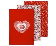 Premier Housewares Satz von 3 Geschirrtücher, Red Daisy, 100% Baumwolle
