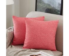 MERNETTE Dekorativer quadratischer Kissenbezug aus Baumwollleinen-Mischgewebe, Dekoration, für Sofa, Couch Bett, Stuhl 16x16 rosarot
