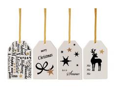 Hutschenreuther Merry Christmas Shiny Gold Set 4 Anhänger Eckig/7.5 x 4.5 cm Porzellananhänger 4tlg. , Porzellan, 9 x 24 x 1 cm, 4-Einheiten