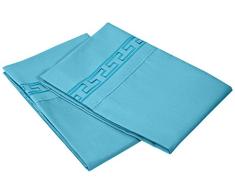 Superior Super Weiches Licht Gewicht knitterfrei Standard Kopfkissen Set mit Regal Stickerei, 100% gebürstete Mikrofaser, Aqua, Queen, 2-teilig