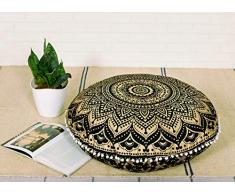 Popular Handicrafts Mandala Round Hippie Bodenkissen 24 Pillow Cover schwarz/goldfarben