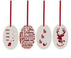 Hutschenreuther Merry Christmas Nordic Red Set 4 Anhänger oval/ 7.5 x 4.5 cm Porzellananhänger 4tlg, Porzellan, Rot, 9 x 24 x 1 cm, 4-Einheiten