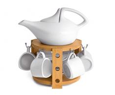 Chio Kaffeeservice mit Teller, Ständer aus Bambus, Weiß, 13 Stück