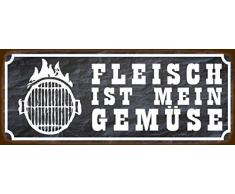 Schatzmix Spruch Grillen Fleisch ist Mein Gemüse lustiges Garten Metallschild 27x10 cm Wanddeko tin Sign Blechschild, Blech, Mehrfarbig