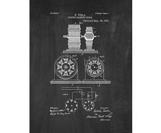 Frame a Patent Tesla M10984 Elektro Magnetmotor 13 x 19 Kreidetafel
