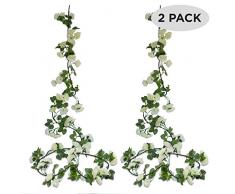 BeeMart Künstliche Rosen Rankenblumen 2 Stück 69 Köpfe rosa künstliche Seide Blume Hängende Rose Home Hochzeit Party Garten Outdoor Handwerk Kunst Wandpflanzen Dekoration weiß