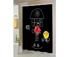 MSV Anti-Schimmel Duschvorhang 140793 - Anti-Bakteriell, waschbar, wasserdicht, mit 12 Duschvorhangringen - Polyester, „Spielplatz Schwarz“ 180x200cm