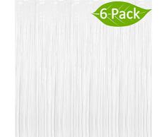 Deruicc 6 weiße Folien-Vorhänge 91,4 x 244 cm Lametta Fransen Vorhänge Schimmernde Vorhang für Geburtstag, Hochzeit, Party, Weihnachten, Fotoautomaten, Hintergrunddekorationen weiß