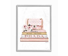 Stupell Industries Bücherregal, Pink / Gold, Aquarell-Design, Design von Amanda Greenwood Wall Art, 16 x 1,5 x 20 cm, grau gerahmt