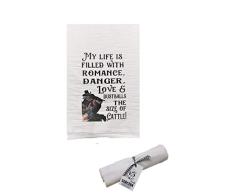 Bailey & Browne Geschirrtuch, 27 x 27, weich, saugfähig, 100% Baumwolle, Mehlsack (My Life is Filled with Romance)