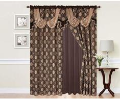Alison Elegante Fenstervorhänge mit Volant & durchsichtiger Rückseite & Quasten für Wohnzimmer, Schlafzimmer, Esszimmer und Schiebetüren Taupe
