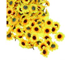 Vosarea 50 künstliche Sonnenblumenköpfe, künstliche Kunstblumen, 7 cm, für Zuhause, Party, Hochzeit, DIY Dekoration, Blumenkranz, Zubehör (orange)