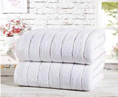 Sandringham 2-teiliges Handtuch-Set aus 100% Baumwolle, Weiß/silberfarben gestreift