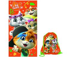 44 Katzen Strandtuch, Orange, 70 x 140 cm