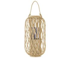Benjara Bambus Laterne mit Gittermuster und geflochtenem Seil, 60 cm, Beige