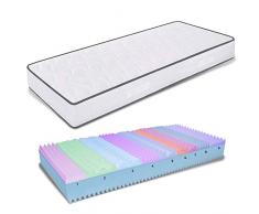 miasuite – Matratze Memory Einzelbett 80 x 190 hoch 25 cm Orthopädisch mit Medizinprodukt, mit Platte aus Memory Foam 6 cm bis 9 Zonen und Platte aus Waterfoam 18 cm Allergie Bezug Milben und atmungsaktiv, Matratze Single