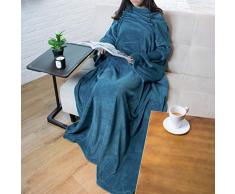 Premium Fleece Kuscheldecke mit Ärmeln von pavilia | Warm, Cozy, extra weich, funktionell, leicht ozeanblau
