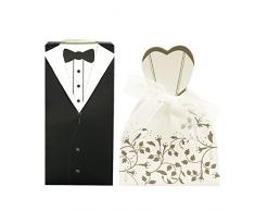 Wrapables Smoking und Brautkleid, Hochzeit Party Favor Boxen Geschenkboxen mit Schleife (100 Stück)