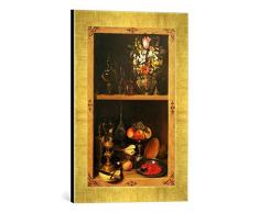 Gerahmtes Bild von Georg Flegel Schrankbild mit Blumen, Obst und Pokalen, Kunstdruck im hochwertigen handgefertigten Bilder-Rahmen, 30x40 cm, Gold Raya