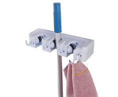 MSV Gerätehalter Wandhalterung, Ordnungsleiste Wandhalter mit 4 Haken und 3 Schnellspannern für Mopp,Besen und Gartenwerkzeug usw.