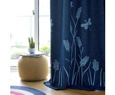 Melodieux Weizen Stickerei, Leinen, Vorhänge, Polyester-Mischgewebe, blau, W52 x L96