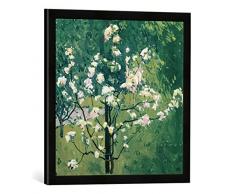 Gerahmtes Bild von Koloman Moser Blühender Baum im Garten, Kunstdruck im hochwertigen handgefertigten Bilder-Rahmen, 50x50 cm, Schwarz matt