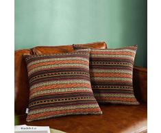 AmHoo Bohemian Retro Stripe Überwurf-Kissenbezug, doppelseitiges Muster mit verstecktem Reißverschluss, Bunte Ethno-Kissenbezüge für Couch Sofa Bett Wohnzimmer 45,7 x 45,7 cm, 2er-Set 16×16 braun