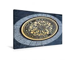 Premium Textil-Leinwand 75 x 50 cm Quer-Format Kanaldeckel Wanddekoration Budapest Ungarn außergewöhnliches Wandbild Schachtabdeckung Gullydeckel Denkspiel | Wandbild, HD-Bild auf Keilrahmen, Fertigbild auf hochwertigem Vlies,