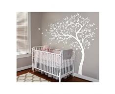 DESIGNER PLAYGROUND Designer Spielplatz groß Natural die grünen Baum mit Vögel Vinyl Wand Aufkleber (70 W X 85H Zoll) MT030 – Weiß