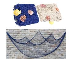 Aminiture nautisches Fischernetz Dekoration für Wand Strand Party Meer Muscheln Haus Garten Dekoration für eine Pirat Geburtstag Party 59X79 blau
