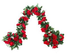 EDIFIERY 2 Pack (4,9 m) Künstliche Rose Vine Blumen Pflanzen Fake Flower Vine für Hochzeit Home Party Garten Craft Art Decor Rot