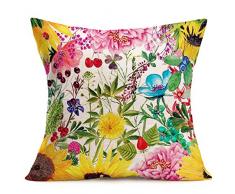 YANGYULU Dekorativer Vintage-Kissenbezug aus Baumwollleinen, Blumenmuster, Landhaus-Kissenbezug, Teekanne, Becher, Schriftzug, für Sofa, Schlafzimmer, Auto, 45,7 x 45,7 cm Ft-Floral
