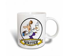 3dRose Funny Worlds Greatest Writer Besatzung Tätigkeit Cartoon Tasse Becher, Keramik, weiß, 10,2 x 7,62 x 9,52 cm