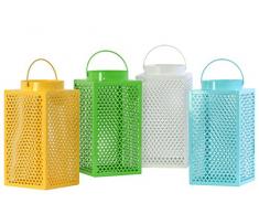 Urban Trends Metall Laterne mit Griff, Vierpass-Ausschnitt Design in Hochglanz-Finish (Sortiment von 4), weiß/blau/gelb/grün