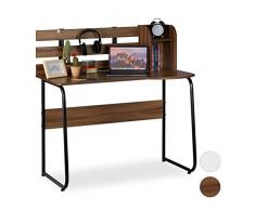 Relaxdays Schreibtisch, 2 Fächer, Rückwand, Arbeitstisch für Jugendliche, Studenten, HBT 110x110x57cm, Holzoptik/Schwarz, PB, Dunkelbraun, 110 x 110 x 57 cm