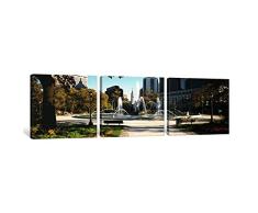 icanvasart 3 Stück Zimmerbrunnen in einem Park, Swann Memorial, Logan Circle, Philadelphia, Philadelphia County, Pennsylvania, USA Kunstdruck auf Leinwand, Panorama Bilder, 121,9 x 40,6 cm/3,8 cm Tiefe