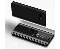 IKASEFU Galaxy S6 Edge Plus Tasche, PU Leder Galvanisiert Vergoldung Ständer PC Spiegel Flip Folio Schutz Cover Ultra Slim Dünn Full Body Schutzhülle für Samsung Galaxy S6 Edge Plus Schwarz