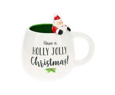 Pavilion Gift Company 45642 Kaffeebecher mit AufschriftHave A Holly Jolly Christmas & Santa, 450 ml, einzigartig geformt, für Urlaub oder Winter, Weiß